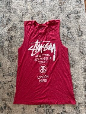Stussy Red Graphic Muscle Tank with White Logo